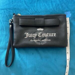 Juicy Couture Black Pebbled Leather Wristlet with Bow Accent